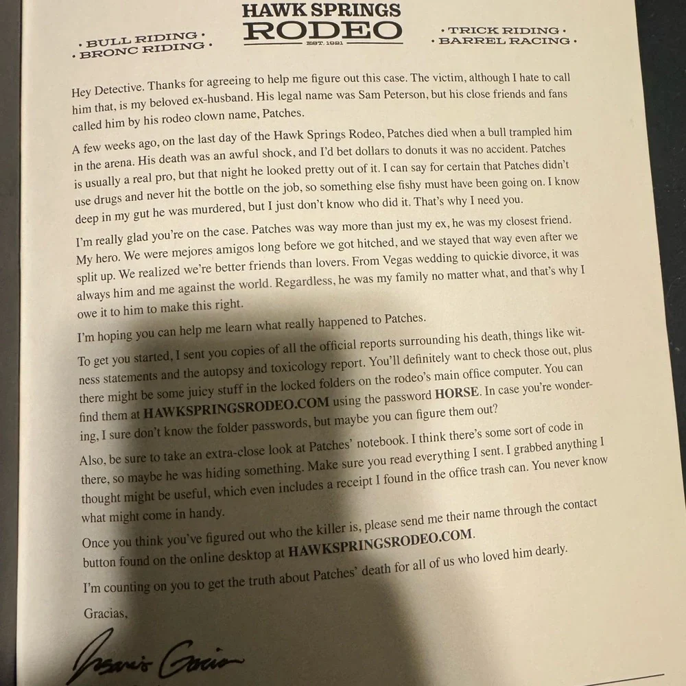 Hunt A Killer Mystery Game - R.I.P. at the Rodeo